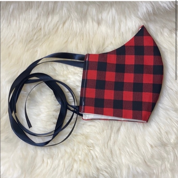 ❤️Mens Red Flannel Print Face Mask❤️ - Picture 2 of 5
